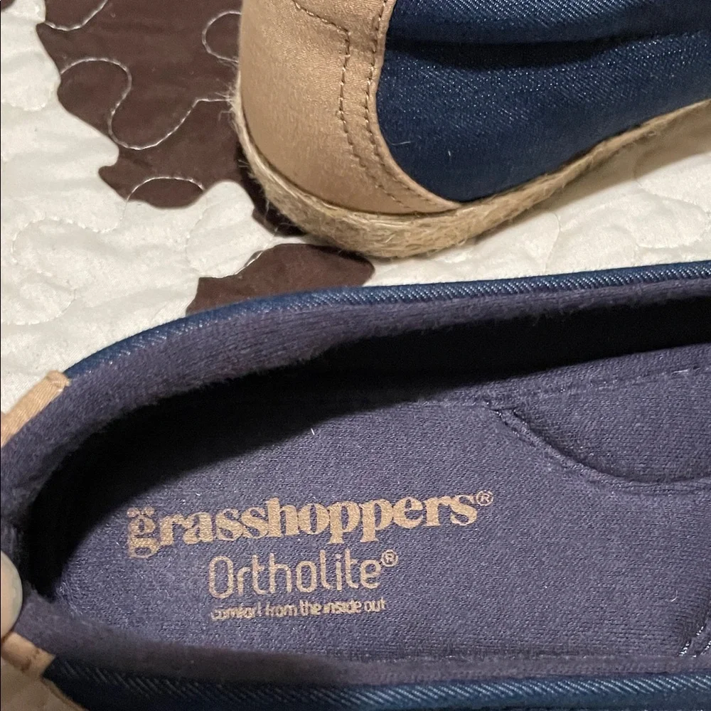 Grasshoppers Blue Canvas Slip-Ons with Tan Detail - Picture 2 of 3